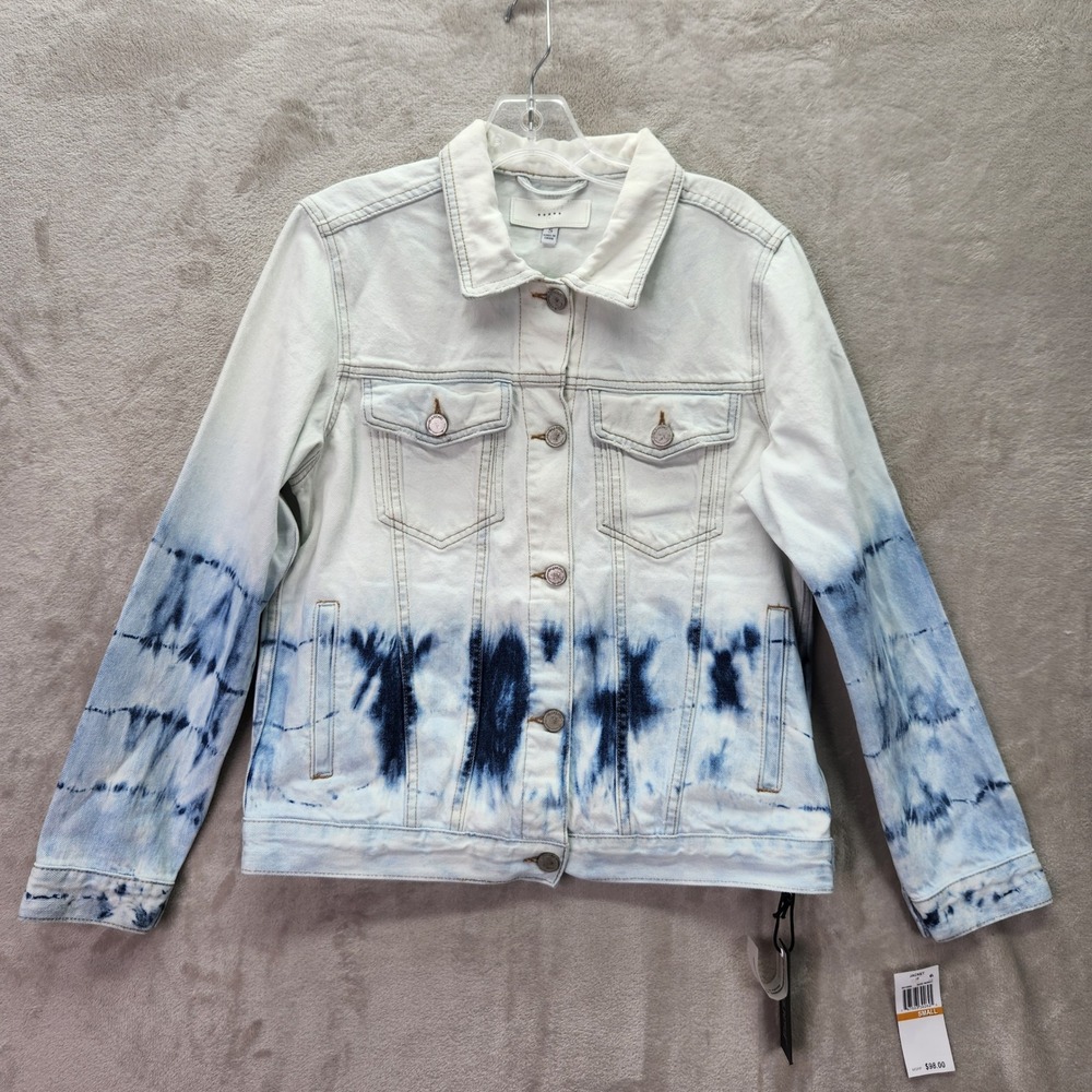 Blank NYC Womens Small Denim Jacket Tie Dye Manic Monday Blue‎ White Trucker New